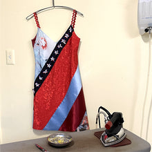 Load image into Gallery viewer, Danica Dress in Red and Sky Bias Strips