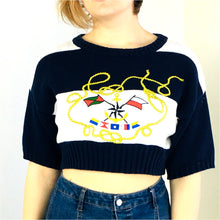 Load image into Gallery viewer, Navy and White Cropped Sweater

