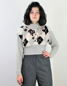 Embellished Argyle Sweater